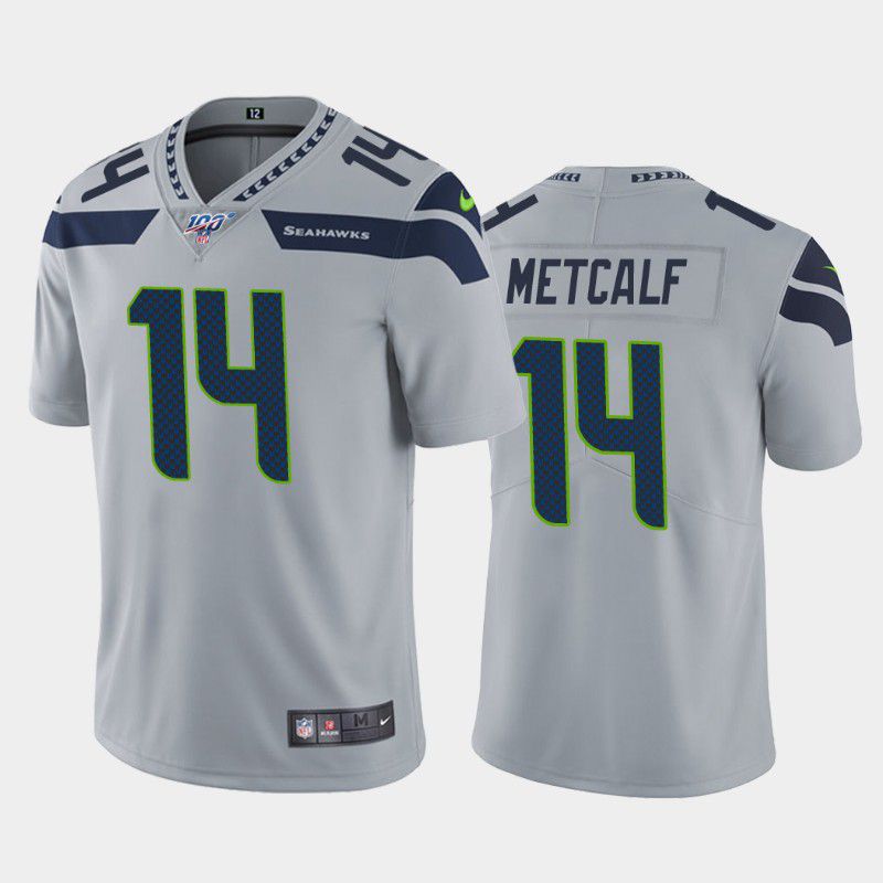 Men Seattle Seahawks #14 DK Metcalf Nike Grey 100th Vapor Limited Player NFL Jersey